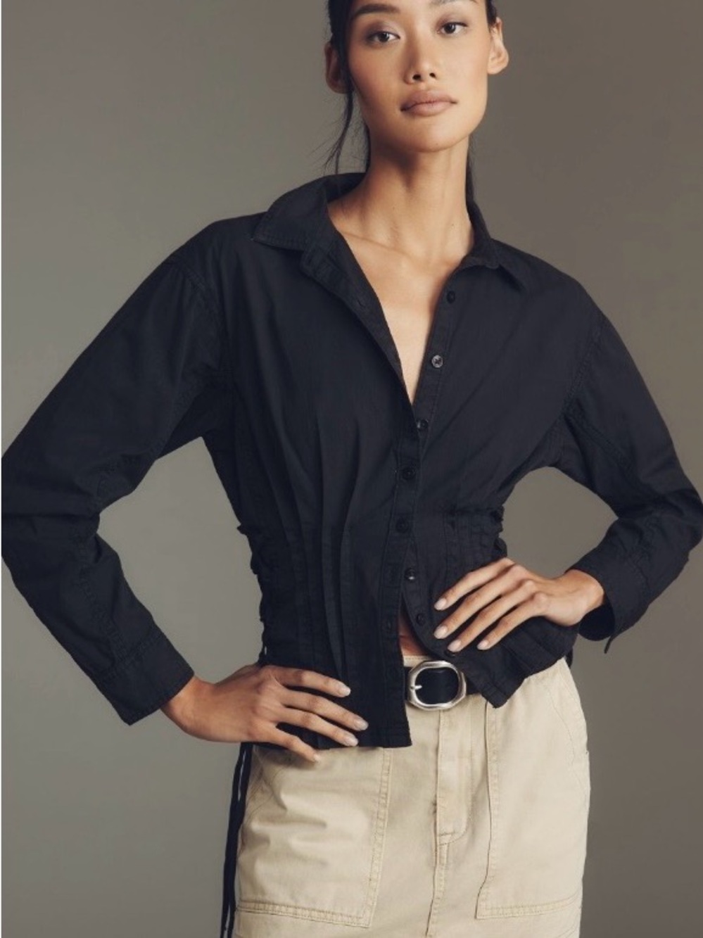 Anthropologie Pilcro Long-Sleeve Pintuck
Black Buttondown Shirt XL NWT